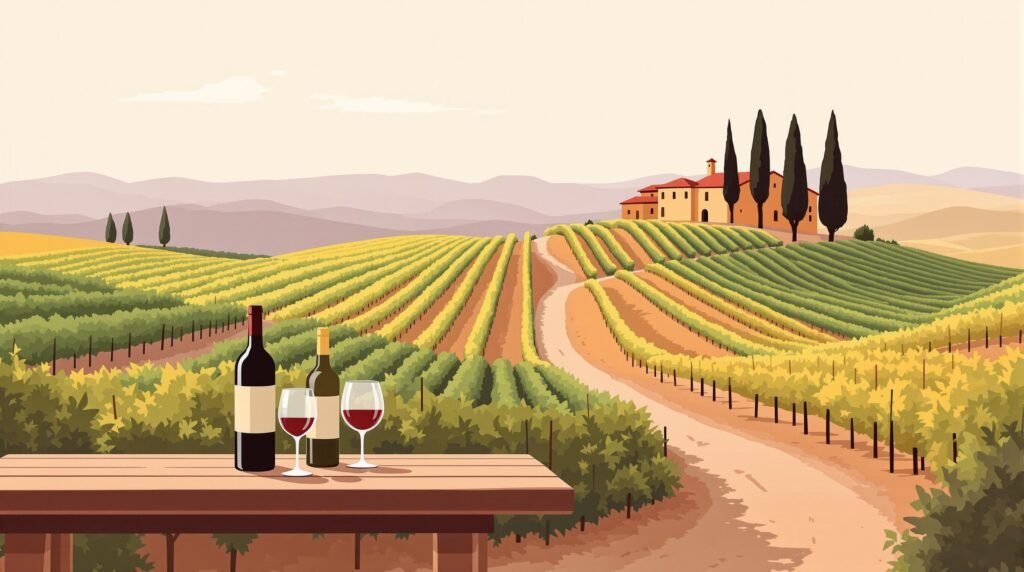 Illustration of a Tuscan winery