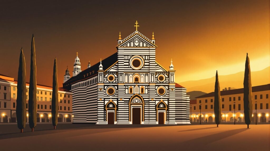 Minimalist illustration of Siena Cathedral