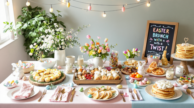 A beautifully styled Easter brunch table set for a festive gathering